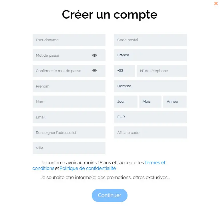 22bet Casino registration process